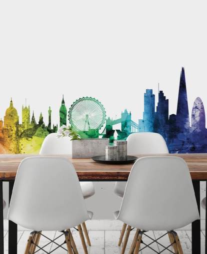 Skyline-Wandbild von London, England, mit Wasserfarben