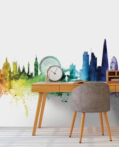 Lontoo, Englanti Skyline -seinämaalaus vesiväreillä Lontoo, Englanti Skyline -seinämaalaus vesiväreillä