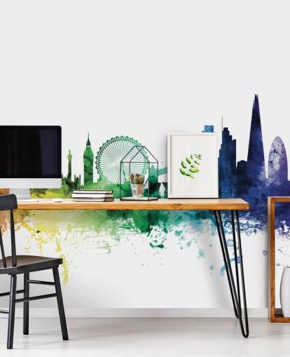 Skyline-Wandbild von London, England, mit Wasserfarben