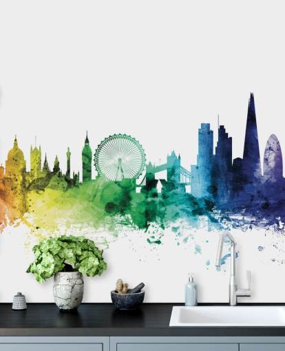 Peinture murale de la ligne d'horizon de Londres, en Angleterre, avec aquarelles