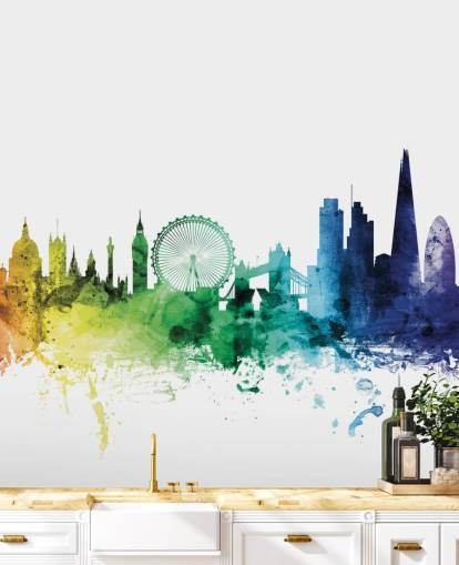 Skyline-Wandbild von London, England, mit Wasserfarben
