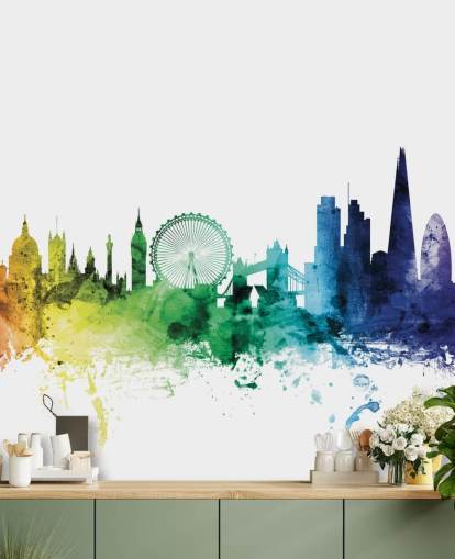 Decorazione murale con skyline di Londra, Inghilterra, con acquerelli Decorazione murale con skyline di Londra, Inghilterra, con acquerelli