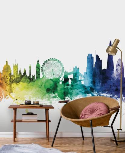 Skyline-Wandbild von London, England, mit Wasserfarben