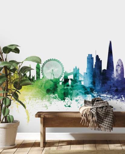 London, England Skyline Veggmaleri med akvareller