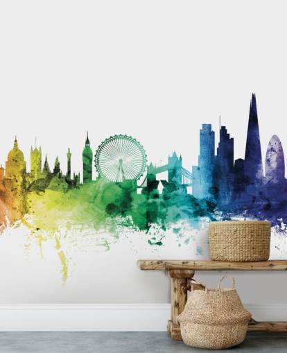 Mural del horizonte de Londres, Inglaterra con acuarelas