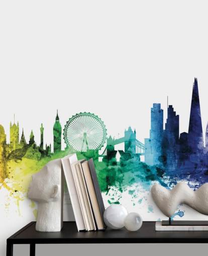 Skyline muurschildering van Londen, Engeland met aquarellen