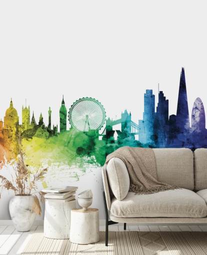 Decorazione murale con skyline di Londra, Inghilterra, con acquerelli