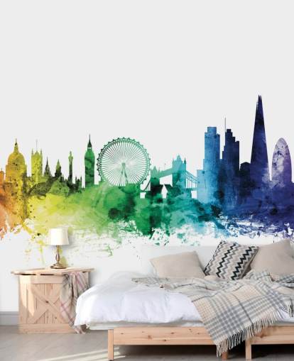 Decorazione murale con skyline di Londra, Inghilterra, con acquerelli