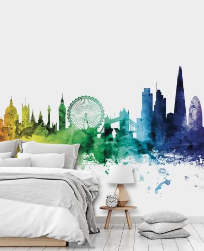 Skyline-Wandbild von London, England, mit Wasserfarben