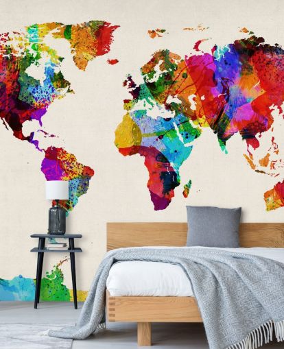 Wandbild „Landkarte der Welt“, farbenfrohe abstrakte Malerei Wandbild „Landkarte der Welt“, farbenfrohe abstrakte Malerei