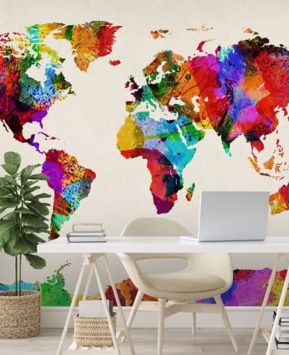 mural de papel pintado de pintura abstracta colorida del mapa del mundo mural de papel pintado de pintura abstracta colorida del mapa del mundo