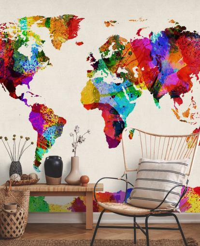 Wandbild „Landkarte der Welt“, farbenfrohe abstrakte Malerei Wandbild „Landkarte der Welt“, farbenfrohe abstrakte Malerei