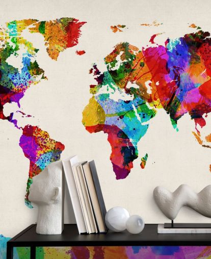 mural de papel pintado de pintura abstracta colorida del mapa del mundo