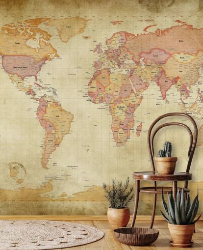 vintage world map wall mural