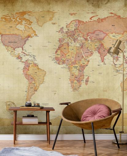 mural de pared con mapa del mundo vintage