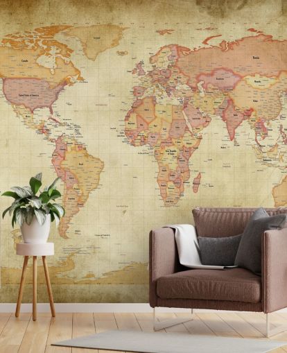 vintage world map wall mural