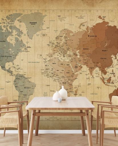 Michael Tompsettin vintage-maailmankartan seinämaalaus nimeltä Map Of The World III Michael Tompsettin vintage-maailmankartan seinämaalaus nimeltä Map Of The World III