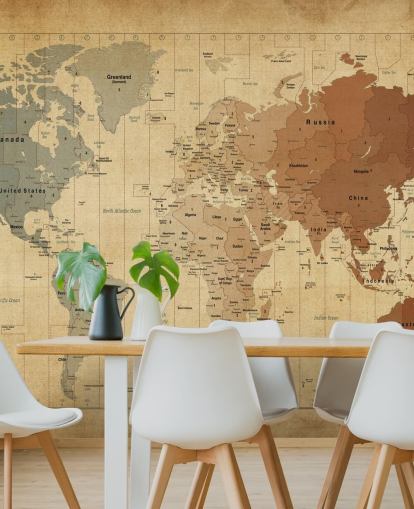 vintage world map wall mural called Map Of The World III by Michael Tompsett