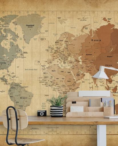 vintage world map wall mural called Map Of The World III by Michael Tompsett vintage world map wall mural called Map Of The World III by Michael Tompsett