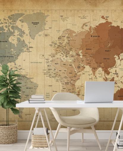 vintage world map wall mural called Map Of The World III by Michael Tompsett