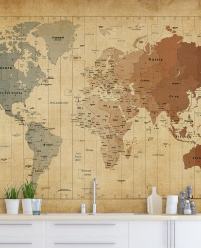 vintage world map wall mural called Map Of The World III by Michael Tompsett