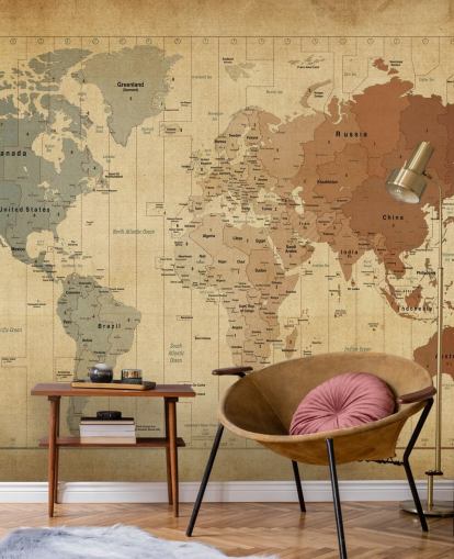 vintage verdenskart veggmaleri kalt Map Of The World III av Michael Tompsett vintage verdenskart veggmaleri kalt Map Of The World III av Michael Tompsett