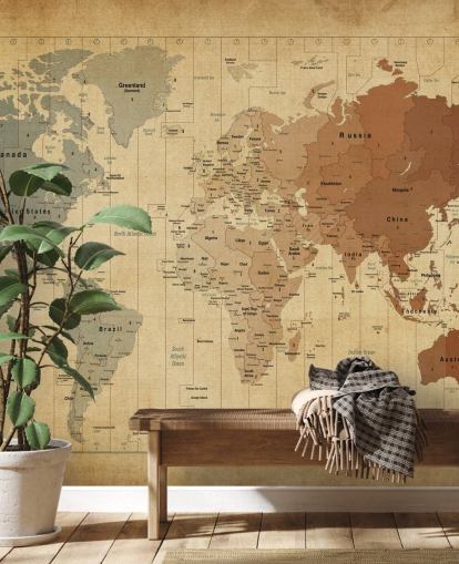 vintage world map wall mural called Map Of The World III by Michael Tompsett vintage world map wall mural called Map Of The World III by Michael Tompsett