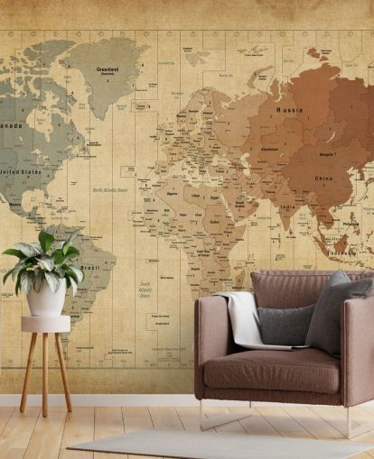 vintage world map wall mural called Map Of The World III by Michael Tompsett