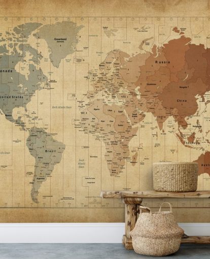 vintage world map wall mural called Map Of The World III by Michael Tompsett vintage world map wall mural called Map Of The World III by Michael Tompsett