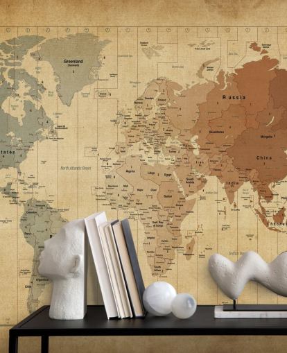 mural de pared vintage con un mapa del mundo llamado Map Of The World III de Michael Tompsett mural de pared vintage con un mapa del mundo llamado Map Of The World III de Michael Tompsett