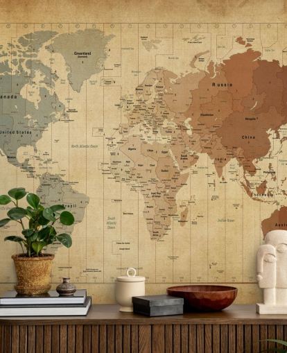 vintage world map wall mural called Map Of The World III by Michael Tompsett