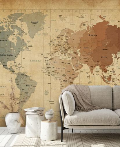 mural de pared vintage con un mapa del mundo llamado Map Of The World III de Michael Tompsett mural de pared vintage con un mapa del mundo llamado Map Of The World III de Michael Tompsett