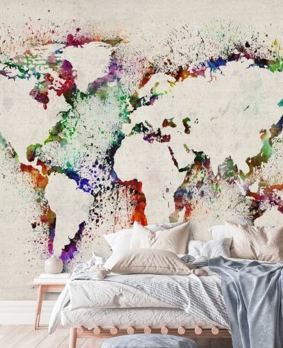 mapa do mundo: respingos de tinta mural de parede
