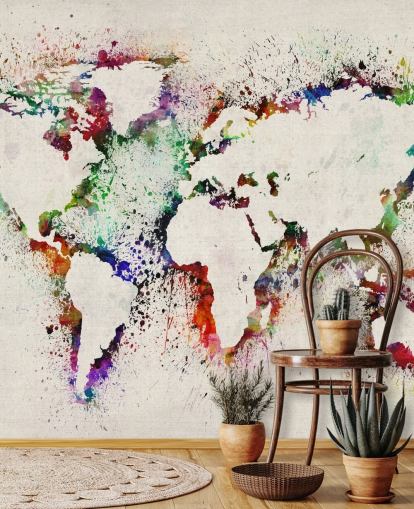 map of the world wall mural paint splashes