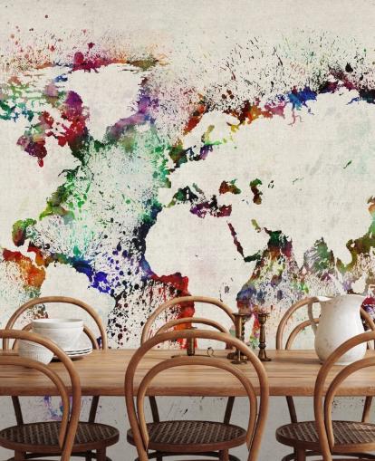 map of the world wall mural paint splashes