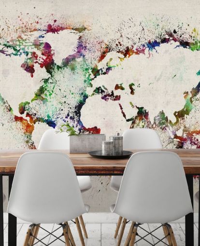 kart over verden veggmaleri malingssprut