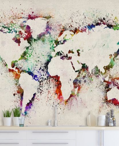 mapa do mundo: respingos de tinta mural de parede mapa do mundo: respingos de tinta mural de parede