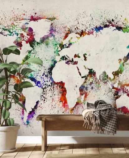 map of the world wall mural paint splashes