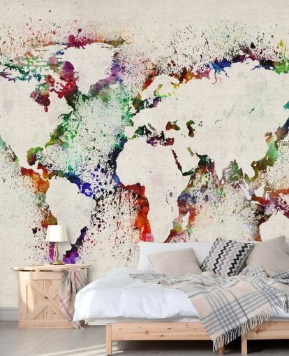 salpicaduras de pintura mural con el mapa del mundo salpicaduras de pintura mural con el mapa del mundo