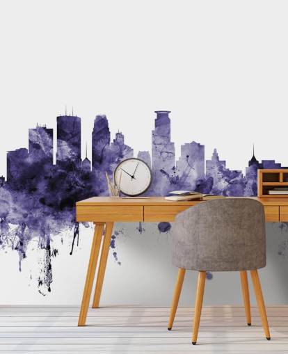 Minneapolis, Minnesota Blue Skyline wallpaper mural by Michael Tompsett