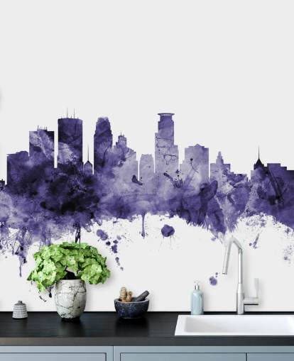 Minneapolis, Minnesota Blue Skyline wallpaper mural by Michael Tompsett