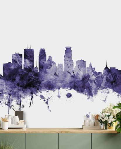 Minneapolis, Minnesota Blue Skyline wallpaper mural by Michael Tompsett