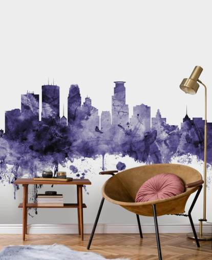 Minneapolis, Minnesota Blue Skyline wallpaper mural by Michael Tompsett