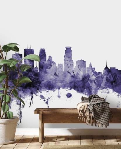 Minneapolis, Minnesota Blue Skyline behangmuurschildering van Michael Tompsett