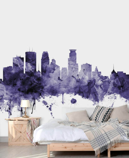 Mural de papel de parede Minneapolis, Minnesota Blue Skyline de Michael Tompsett Mural de papel de parede Minneapolis, Minnesota Blue Skyline de Michael Tompsett