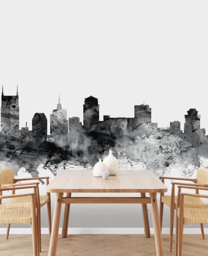 papier peint mural noir et blanc Tennessee Skyline appelé Nashville, Tennessee BW Skyline par Michael Tompsett