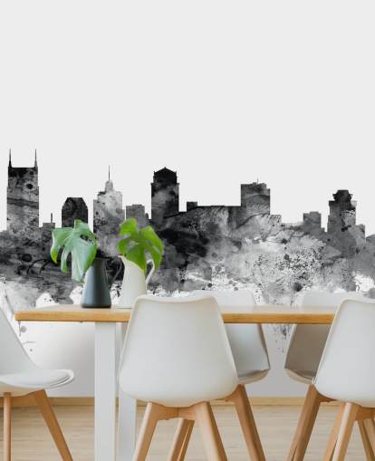 black and white tennessee skyline wallpaper mural called Nashville, Tennessee BW Skyline by Michael Tompsett