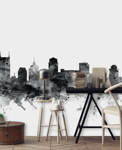 black and white tennessee skyline wallpaper mural called Nashville, Tennessee BW Skyline by Michael Tompsett