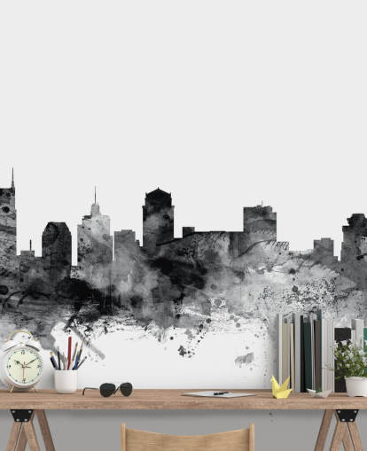 svart og hvitt Tennessee skyline tapetmaleri kalt Nashville, Tennessee BW Skyline av Michael Tompsett