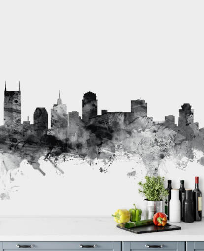 mural en blanco y negro del horizonte de Tennessee llamado Nashville, Tennessee BW Skyline de Michael Tompsett mural en blanco y negro del horizonte de Tennessee llamado Nashville, Tennessee BW Skyline de Michael Tompsett